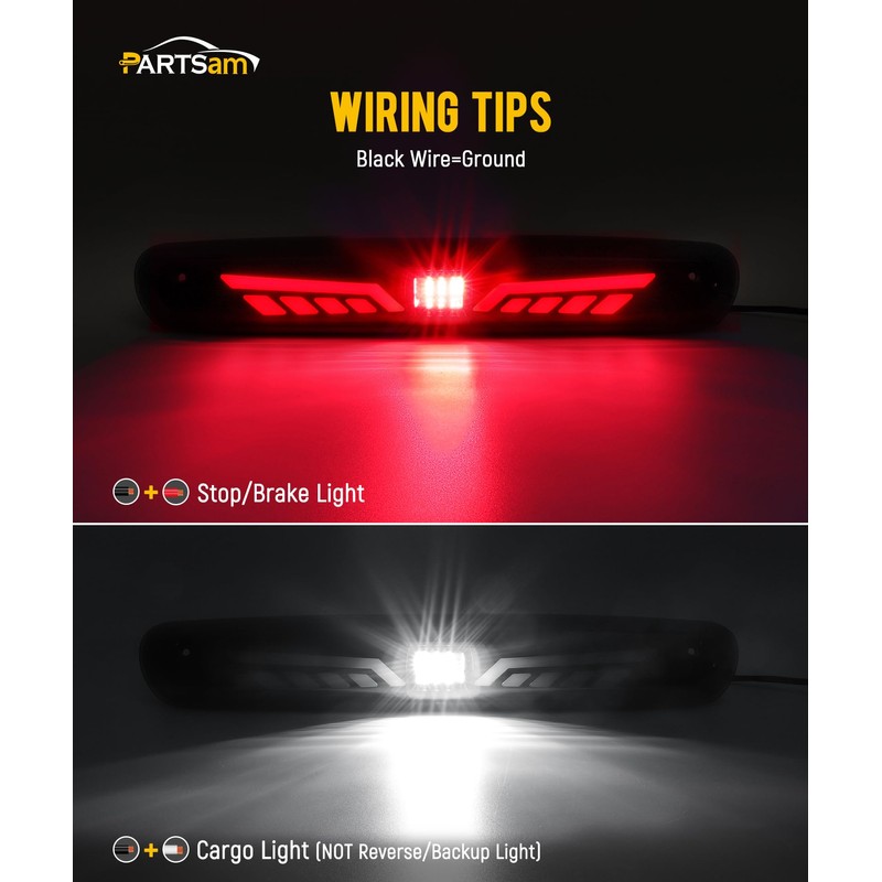 Partsam Eagle-Wing LED 3rd Third Brake Light with Strobe High