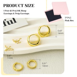 Zernblend Set of 6 Golden Hoop Earrings for Women, Trendy 14 Carat Gold Plated Huggie Earring Sets, Earrings Set, Gold Hoop Earrings, gold, L