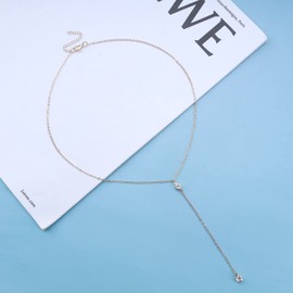 Wendalern Crystal Y Chain Necklace Gold CZ Choker Necklace Lasso Y Pendant Necklace Vintage Rhinestone Drop Necklace Jewellery for Women and Girls