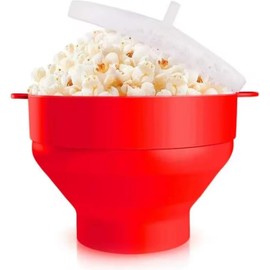 Microwave Popcorn Popper Bowl – Collapsible Silicone with Lid for Oil-Free Popping – BPA-Free, Dishwasher Safe, Black – Reusable Popcorn Maker for Healthy Snacks & Family Movie Nights (Red)