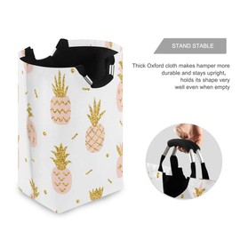 senya Pink Pineapple with Gold Glitter Large Storage Basket with Handles Collapsible Organizer Bin Laundry Hamper for Nursery Clothes Toys