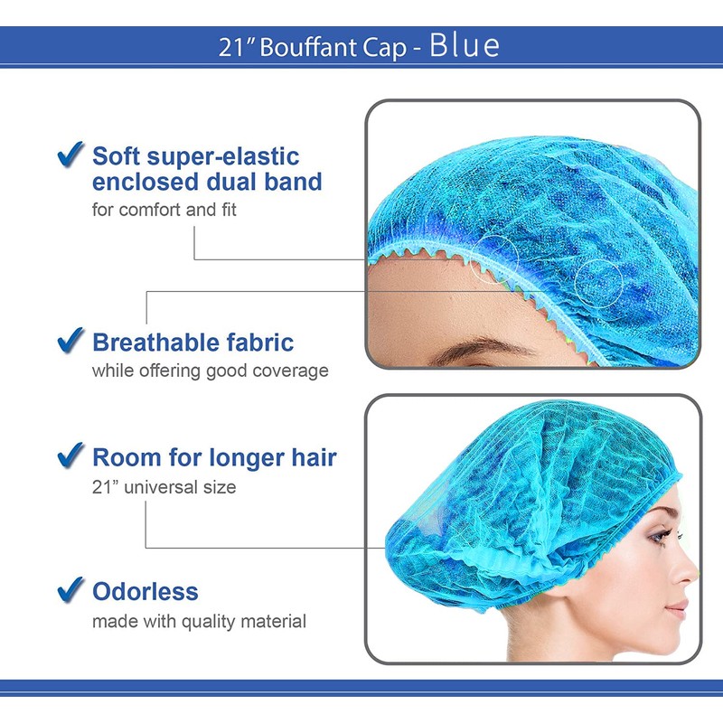 Disposable Bouffant Caps 100 Pcs,21inches Hair Net, Elastic Dust Cap
