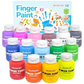 Shuttle Art Washable Finger Paint Set, 15 Colors (2 fl oz) Toddler Paint, Non-Toxic Finger Painting for Toddlers, Kids Arts and Crafts