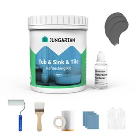 Jungarian Tub and Tile Refinishing Kit 35oz with Tools, Low Odor DIY Bathroom Paint Sink Tub Countertop Tile Shower Paint for Bathroom Kitchen Porcelain Fiberglass, Semi-Gloss Iron Ore
