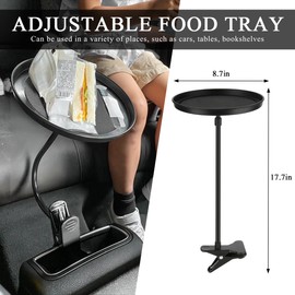 BWBWND Adjustable Food Tray for Car, 360° Swivel Non-Slip Car Drink Cup Snack Table Clip Type Dining Trays, 8.7 Inch Rotating Food Table Folding Storage Tray for Most Vehicles