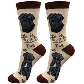 E&S Pets Pet Lover Socks - Dog Socks - Cat Socks - Pet Lover Gifts - Cute Crew Socks - Unisex - Novelty Socks, Pug Black, One Size