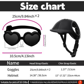 Small Dog Helmet and Goggles Set, UV Protection Pet Sunglasses and Safety Motorcycle Helmet Hats, Adjustable Belt with Ear Hole for Doggy Puppy Hiking, Motorcycling, Biking, Riding(Black,S)
