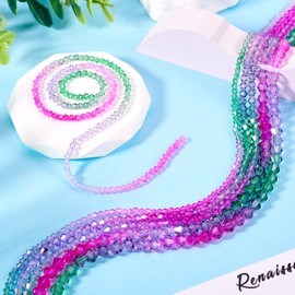 FASHEWELRY 12 Strand Green Purple Crystal Bicone Beads for Jewelry Making, Glitter Crystal Small Beads Strands s 2.9-6mm Gradient Glass Bead for Crafts DIY Friendship Bracelets Supplies