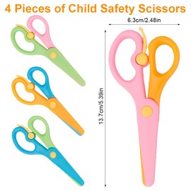 Pack of 4 safety scissors, safety scissors, 13.7 cm long, plastic blade, children's scissors, rounded corners, paper scissors, craft scissors, preschool nursery scissors, beginner scissors