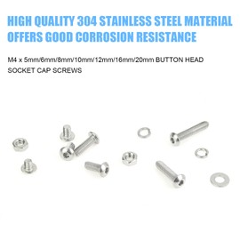 DYWISHKEY 386 Pieces M4x 5/6 /8/10 /12/16 /20mm Button Head Socket Cap Screws Nuts Washers Assortment Kit, M4 Screw Kit, 304 Stainless Steel