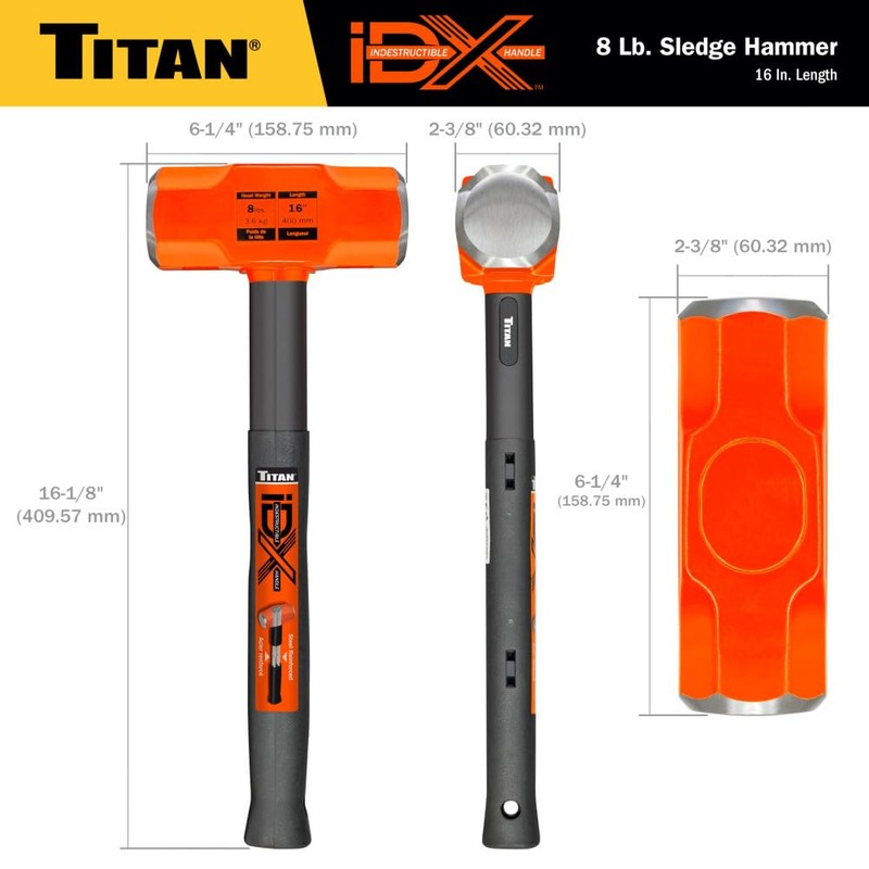 Titan iDX 63618 8lb Sledge Hammer with 16" Indestructible Handle