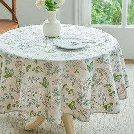 Wracra Vibrant Leaves Tablecloth Cotton Linen 120cm Table Cloth Round Indoor Outdoor Table Cover Suitable for Party,Picnic,Dining,Garden(Round 120cm)