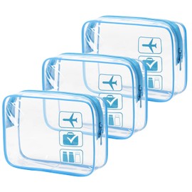 MODENGKONGJIAN TSA Approved Toiletry Bag, 3 Pcs Clear Toiletries Bags Quart Size Travel Makeup Cosmetic Bag for Women Men, Carry on Airport Airline Compliant Bag (Blue)