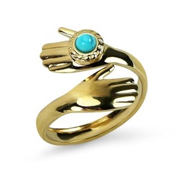 Turquoise Ring, Gold Hug Ring for Turquoise Jewelry Western, Boho Western Rings for Women, Unisex Adjustable Ring for December Birthstone Jewelry Gift (Turquoise-Gold)