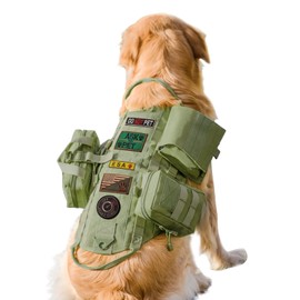 AIWAI Tactical Dog Harness Molle Vest No-Pull Safety Harness for Medium and Large Dogs Adjustable Outdoor Training Military Material Harness with Pockets S, Army Green