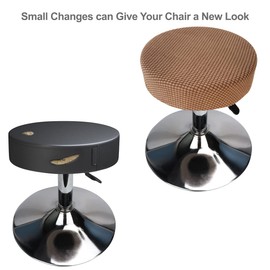 HuaLiSiJi Stool Cover, Round, 30-40 cm, Luxurious Fabric, Stretchy, Wrinkle-Free, Washable, Dustproof, Soft and Durable, Transformed Stools in Seconds (1, Brown)