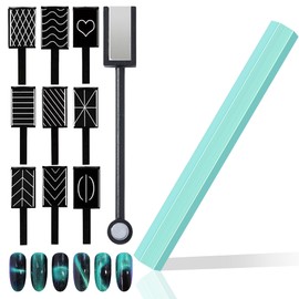 XEAOHESY 11 Pieces Cat Eye Magnet for Nails Double-Ended Hexagon Strong Nail Magnet Double-Ended Cat Eye Magnetic Stick 9 Stripe Nail Magnet Plates With Different Patterns Cat Eye Gel Polish Nail Art