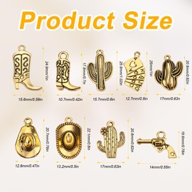 Mikovivi 3.5 Ounces Western Cowboy Charms, Metal Cowboy Pendants Alloy Boot Gun Hat Pendants Antique Gold Charms for Jewelry Making Necklace Earrings Bracelet Keychain Gifts DIY Craft Findings
