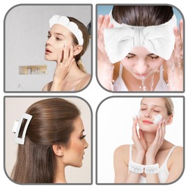 Zkptops 5Pcs Spa Headband for Washing Face Wristband Set Sponge Makeup Skincare Terry Cloth Bubble Soft Hairband Claw Clips for Thick Hair Puffy Padded Headwear Non Slip Hair Accessory (White)