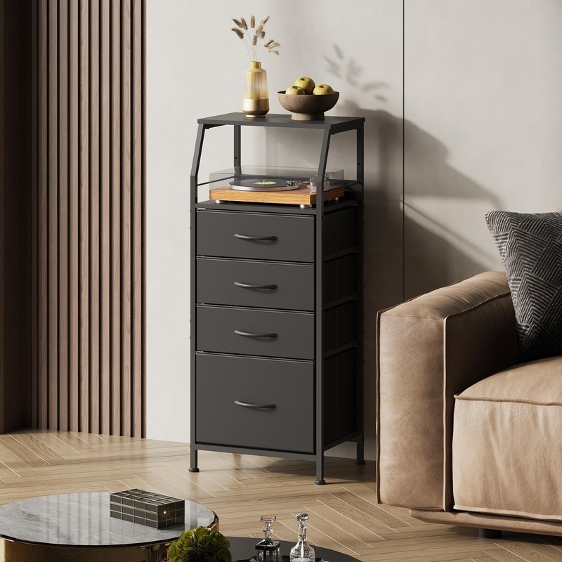WLIVE Tall Nightstand with 4 Fabric Drawers & Open Shelf,