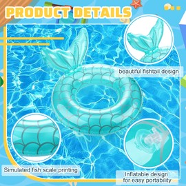 Junkin 6 Pcs Mermaid Tail Pool Floaties Inflatable Swim Float Mermaid Pool Ring 23.6 Inch Inflatable Ring Floatie Summer Beach Pool Float Tube for Adult Outdoor Water Beach Pool Party Supplies