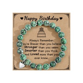 VGWON Birthday Gifts for Women Green Natural Stone Beaded Bracelet Birthday Bracelets Unique Gifts for Her Grandma Mom Wife Friends Daughter Sister