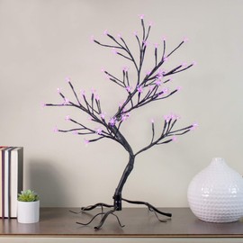 Northlight 25" Pre-Lit Japanese Sakura Blossom Flower Artificial Tree - Pink and Purple LED Lights