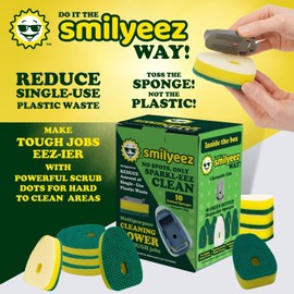 Smilyeez No Plastic Heavy Duty Green Dotted Sponge Refill (10 Pack) for Scotch Brite's Dishwand Refills with Adapter