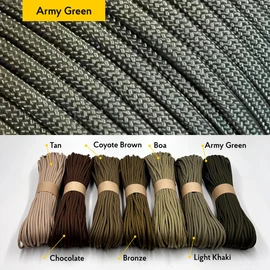 EdcX Paracord 4 mm, 35+ Solid Colours (15 m, 30 m, 50 m, 100 m, 300 m) | Ideal for Crafts, Camping, Outdoor | 100% Nylon Rope 4 mm | Tactical Cord 550 Type III (Army Green, 10 m)