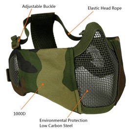 AOUTACC Airsoft Protective Gear Set, Half Face Mesh Masks with Ear Protection and Goggles Set for CS/Hunting/Paintball/Shooting (Camo)