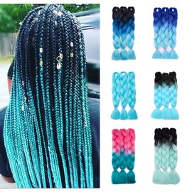 24" Ombre Jumbo Braiding Hair 3 Tone Colored Jumbo Braids Crochet Hair Extensions Box Twist Braid Crochet Hair Ombre Long Jumbo Braids High Temperature (5 Bundles, Sky Blue)