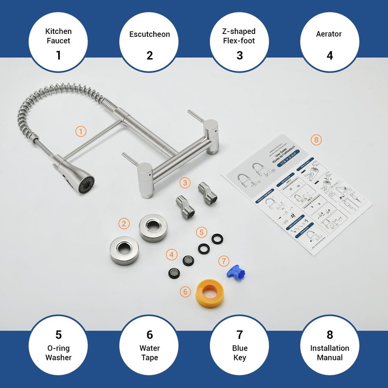 YUHUBY Wall Mount Kitchen Faucet with Pull Down Sprayer 3