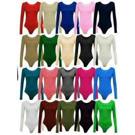 ANZEE Womens Leotard Ladies Round Neck Long Sleeve Plain Stretch Bodysuit For Girls Shapewear Thong Sculpting Body Shaper Jumpsuit Ballet Dance Gymnastics Long Sleeve Leotard (Nude, One Size)