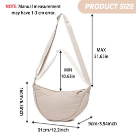 BSITSSS New Beige Crescent Bag, Nylon Dumpling Bag, Portable Cross Body Bag for Women, Half Moon Bag with Adjustable Strap, Lightweight Crossbody Bag for Daily Use