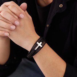 Angyape Grandson's Eternal Guardian Faith Bracelet, To My Grandson Cross Bracelets Stainless Steel Grandson's Bracelet from Grandma Birthday Christmas Jewelry(Silver)