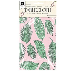 AKH® Summer Party Tablecloth | 132 x 178cm | Hawaiian Leaves Flamingos Lemons Patterns Tableware | Wipeable Durable Rectangular PVC Table Cover | Summer Beach Outdoor Parties BBQs Picnics (Design B)