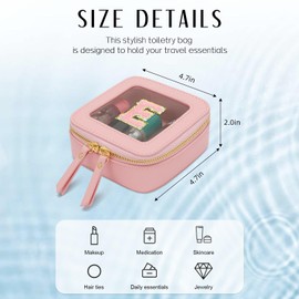 CLOUDWINGS Initial Travel Toiletry Bag - Cosmetic Bags for Girls with Zipper, Clear & Potable Girls Makeup Bag for Travel, Small Cosmetic Pouch Perfect Gifts for Graduation (Pink, E)