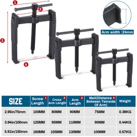 MorningRo 3 Pcs 2 Jaw Gear Puller Set Steel Removal Tool Adjustable for Pulleys Flywheels Bearings Gears (3'' 4'' 6'')