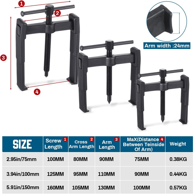 MorningRo 3 Pcs 2 Jaw Gear Puller Set Steel Removal