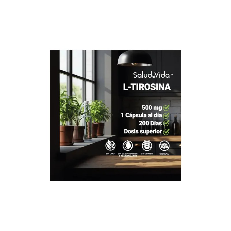 L-Tirosina 200 Cápsulas de 500 mg | Aminoácido Puro |