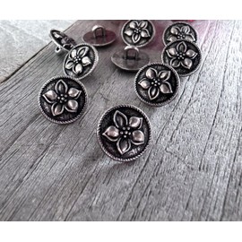 Dirndl Buttons Antique Silver Metal Flower Gentian 15 mm Made in Germany Pack of 10