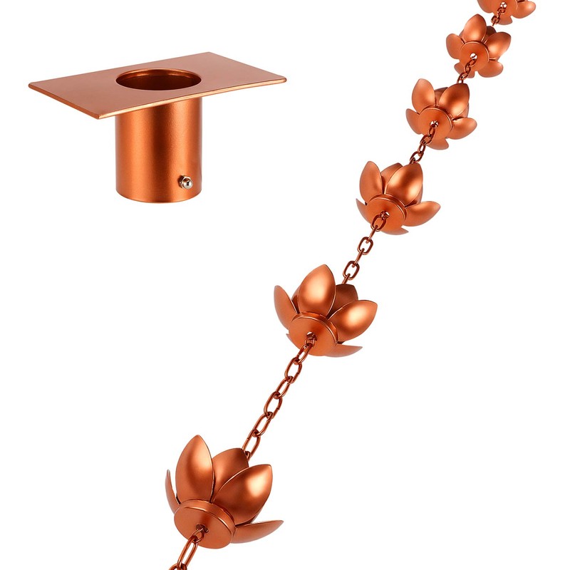 OAK LEAF Rain Chain Set, 8.5ft Copper Plated Rain Chain