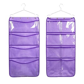 NIMES Durable Hanging Closet Underwear Sock Bra Stocking Organizer Dual-Sided Accessories Storage with 12 Large Clear Pockets (Purple)