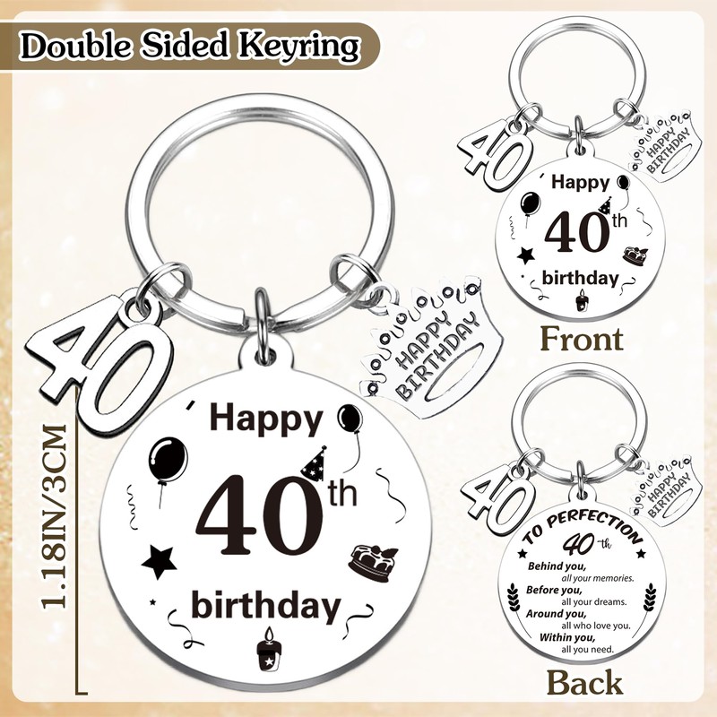 Aurmonigo Happy Birthday Gifts Keyring - Inspirational 40th Birthday Gift