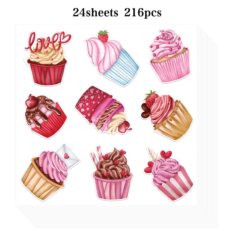 WaaHome Valentines Stickers for Kids 216pcs Cupcake Valentines Day Stickers