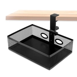 Cobenga Mesh Desk Organiser, 360° Clip-on Swivel Under Desk Drawer Organiser, Rotating Hidden Desk Tidy Organiser, Large Capacity Under Desk Storage for Office Home Table Desk Tidy