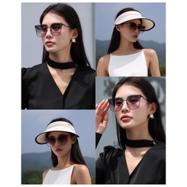 Vanolu Retro Metal Cat Eye Sunglasses for Womens,Aviator Round Trendy Self-Makeup Gradient Shades Metallic Sun Glasses