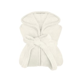 npluseins Extra Soft Hooded Bathrobe Made of Cuddly Fleece, Available in Modern Colours and Various Sizes, Unisex, Calf Length, White