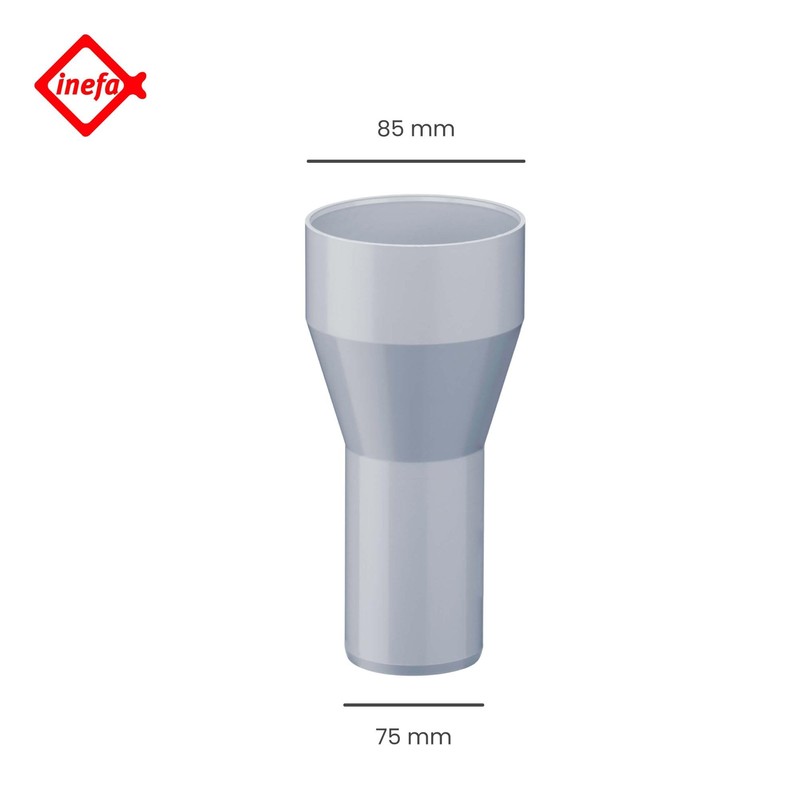 INEFA Reducer Downpipe, PVC DN85/75 Grey Accessories Downpipe Plastic, Connector,