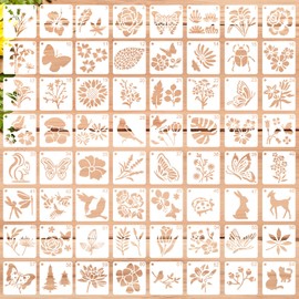 BOHUIZ 64 Piece Stencils Painting Set, Stencils Textile Design Painting Stencils Reusable Leaf Painting Templates for DIY Furniture Wood Scrapbooking